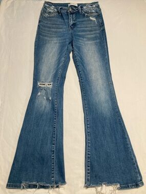 Flying Monkey Medium Blue Distressed Flare Jeans (Item No. R14)